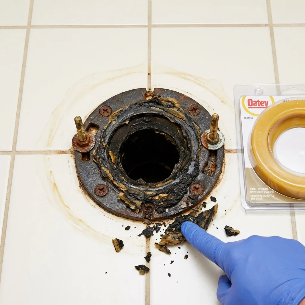 Failed wax ring showing water seepage at the base of a toilet in a New Fairfield, CT home